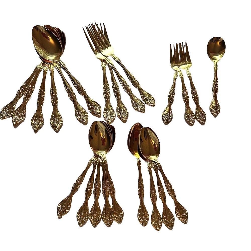 Charles IV Gold Electroplate Flatware 23 Pc Stanley Roberts Japan Vintage